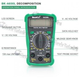 Multímetro Digital BAKU BK-A830L / AC-DC / Tamaño compacto