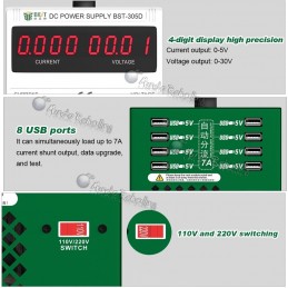 Fuente de Poder Regulable / BEST / BST-305D / Un Canal / 0~30V / 0~5A / 8 USB